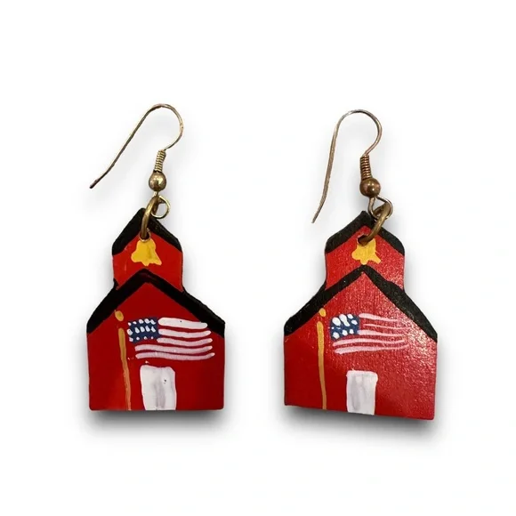 Vintage Handmade Jewelry Set Teacher Schoolhouse  Necklace Drop Earrings Novelty - Picture 8 of 8